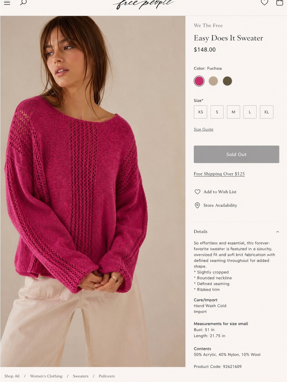Free People Easy Does It Sweater in fuchsia pink